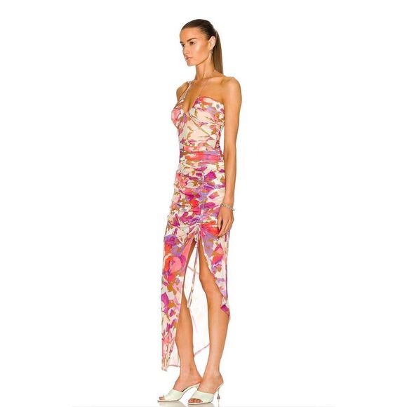 Nicholas Maeve Floral Ruched Dress Pink Abstract Floral Size XS - Picture 4 of 12